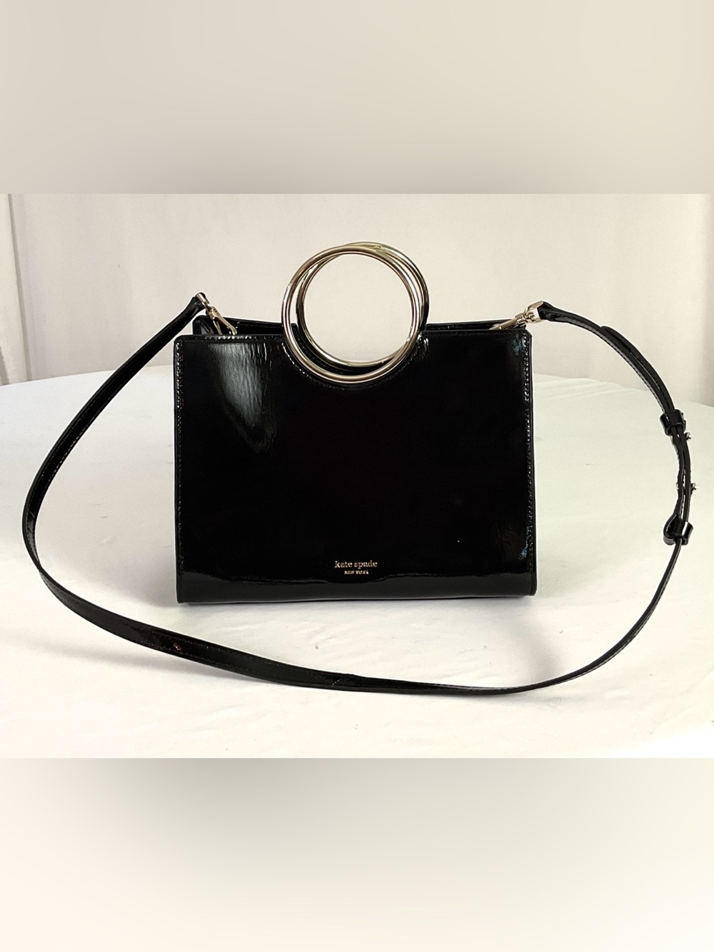 NWOT-Kate Spade-“SAM”-black patent leather bracelet bag,removable shoulder strap